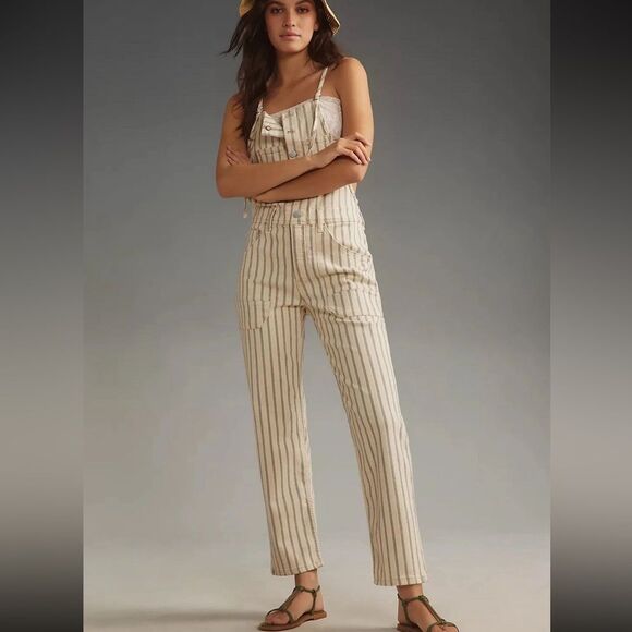 Anthropologie Pilcro Railroad Stripe Painter Denim Overalls NWOT - Picture 1 of 8